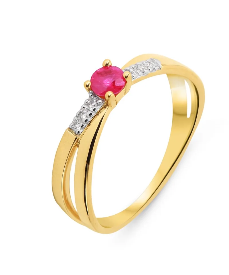 Bague Rubis Rouge Rond 3.5mm et Diamants en Or Jaune 750 pour femme - Bijoux Trabbia Vuillermoz