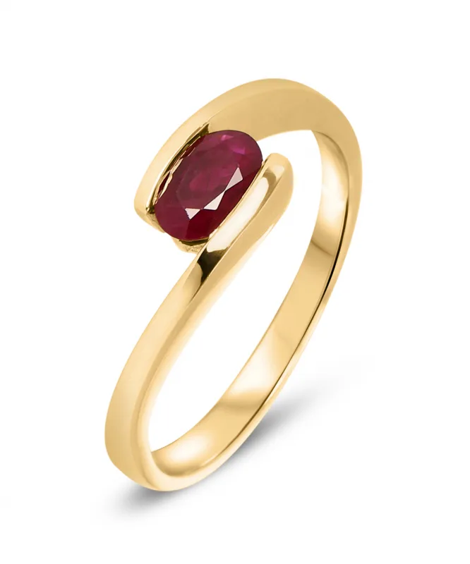 Bague Rubis Rouge Ovale 6x4mm en Or Jaune 750 pour femme - Bijoux Trabbia Vuillermoz
