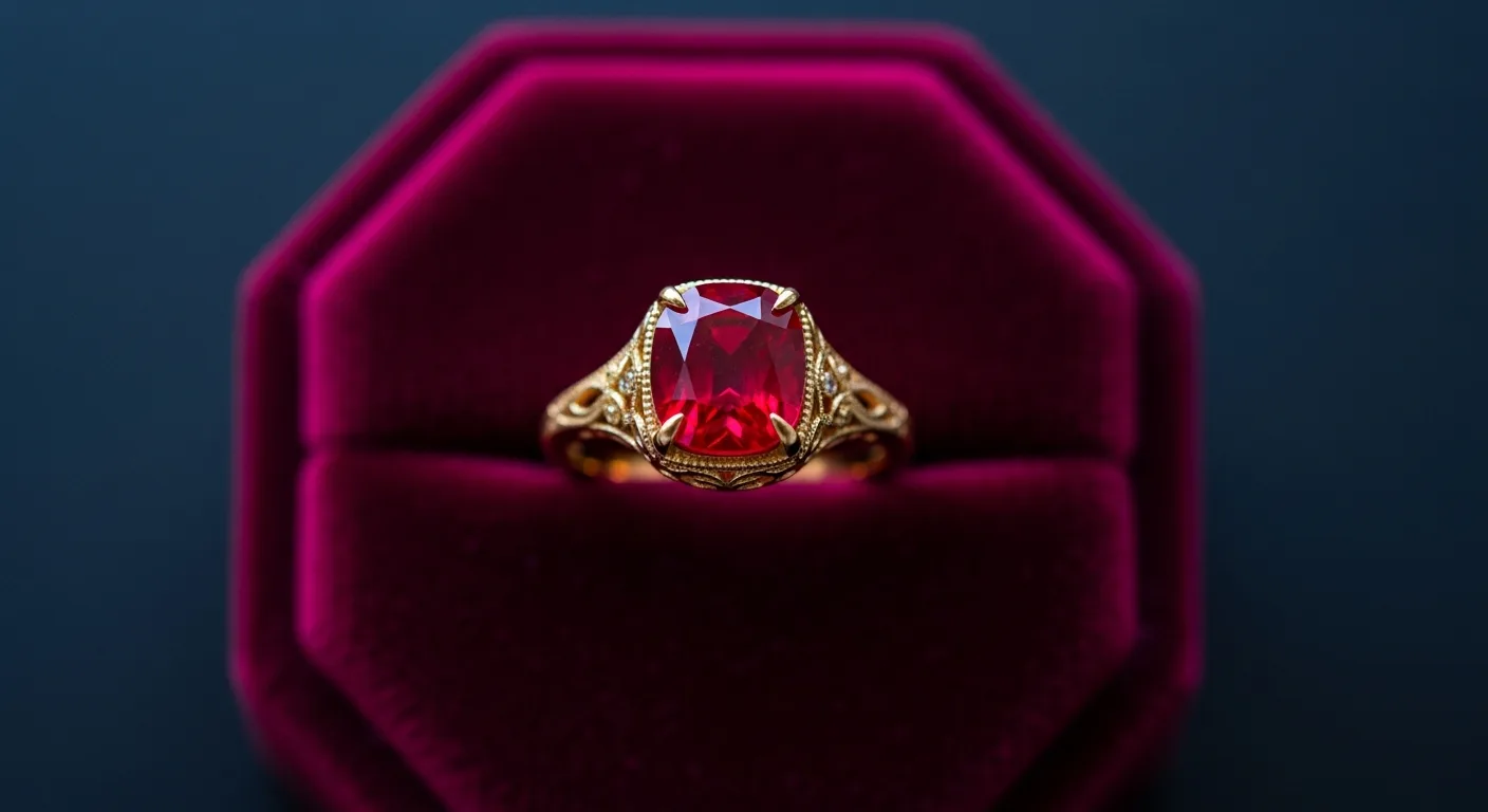Bague en rubis sertie d'or dans un commerce de bijoux d'exception